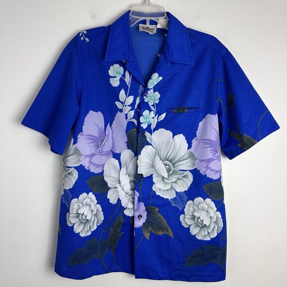 Vtg 60s 70s Malihini Shirt Mens Large Mod Floral Disco Hippie Polyester - Picture 2 of 9